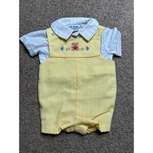 Vtg little goodies by good lad 6-9 month embroidered yellow overalls baby outfit
